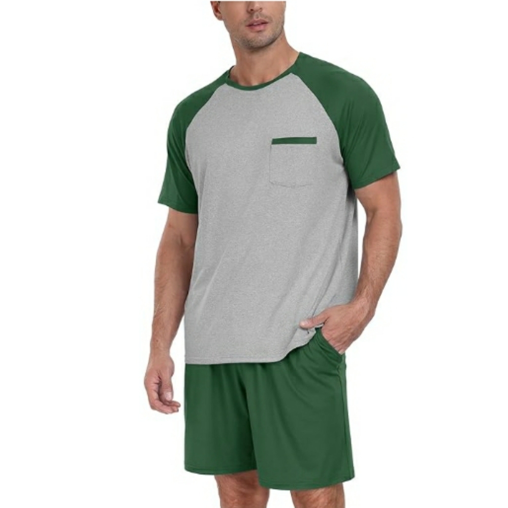 Men's Pajama Set Sleepwear Lightweight Short Sleeve Green /Gray